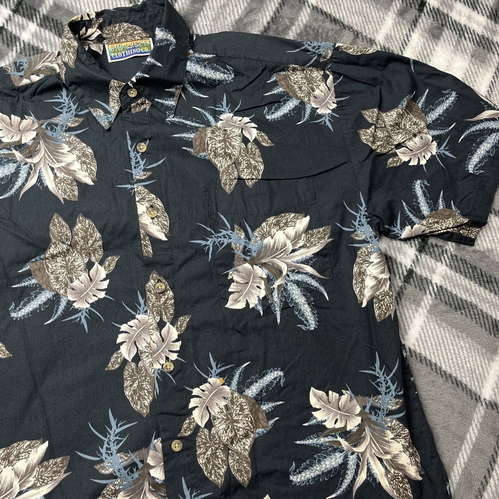 Hawaiian Button-Up Shirt Black Tropical Palm Men's Medium Big Creek Clothing Co